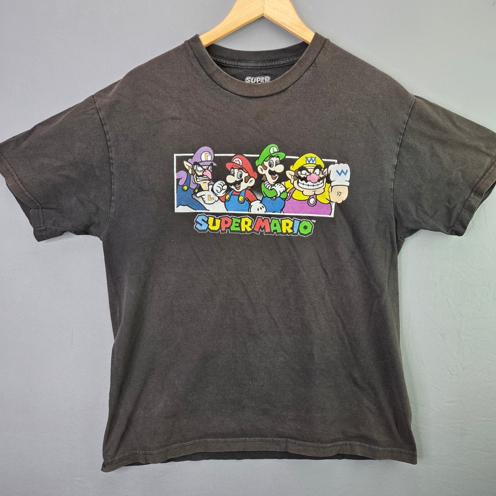 Nintendo Super Mario T Shirt Mario Luigi Wario Waluigi Large Black Graphic Tee